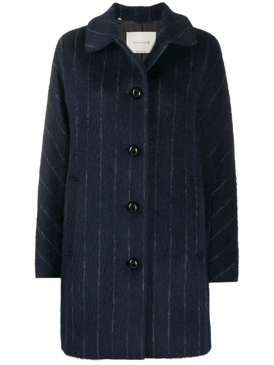 Shop Mackintosh Pinstripe Single-breasted Coat In Blue