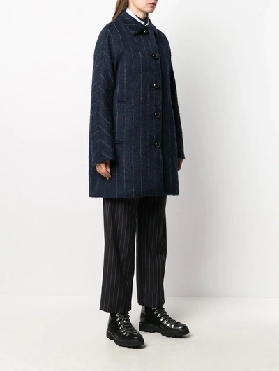 Shop Mackintosh Pinstripe Single-breasted Coat In Blue