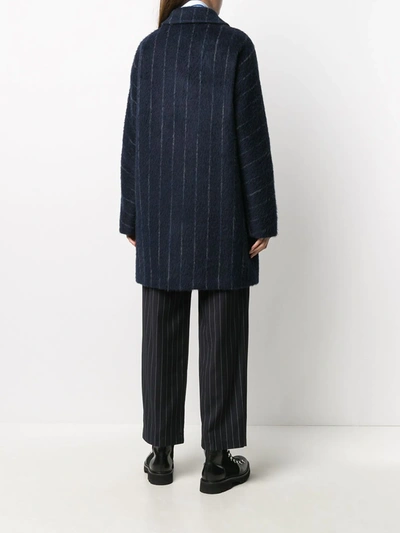 Shop Mackintosh Pinstripe Single-breasted Coat In Blue