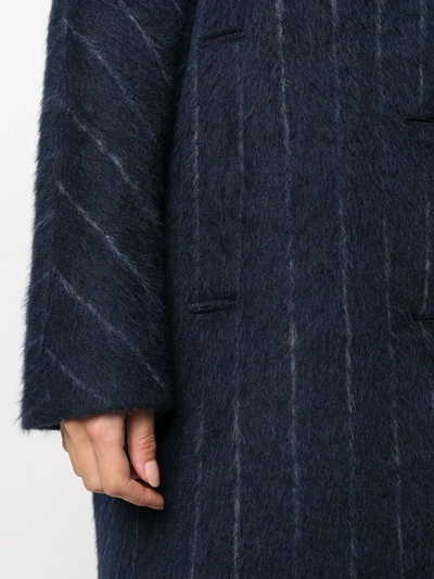 Shop Mackintosh Pinstripe Single-breasted Coat In Blue