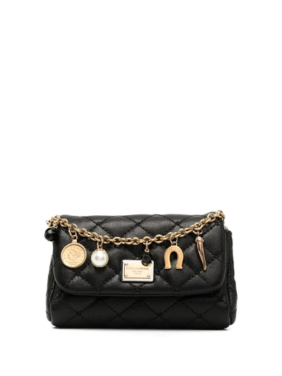 Shop Dolce & Gabbana Charm Chain Quilted Clutch In Black