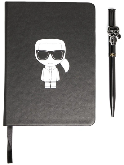 Shop Karl Lagerfeld K/ikonik Notebook And Pen Set In Black