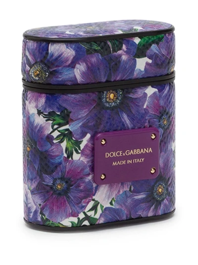 Shop Dolce & Gabbana Floral Print Airpods Case In Blue