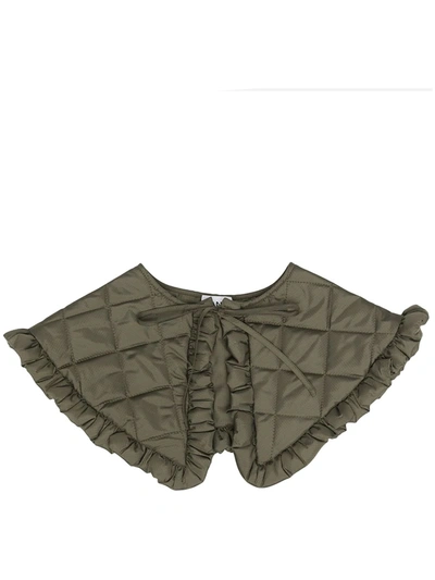 Shop Ganni Quilted-effect Ruffled Collar In Green