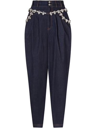 Shop Dolce & Gabbana High-waisted Crystal Jeans In Blue