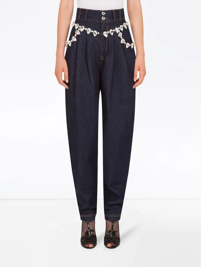 Shop Dolce & Gabbana High-waisted Crystal Jeans In Blue