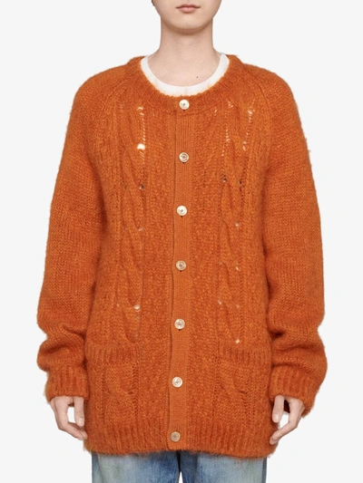 Shop Gucci Gg Cable-knit Cardigan In Orange