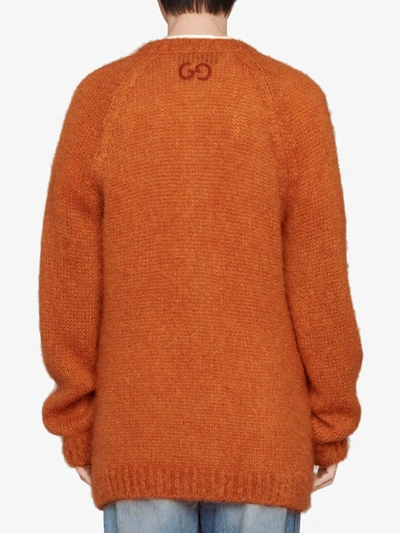 Shop Gucci Gg Cable-knit Cardigan In Orange