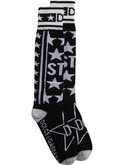 Shop Dolce & Gabbana Star-intarsia Logo Socks In Black