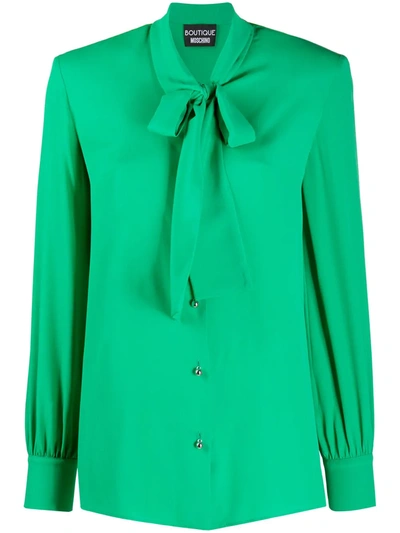 Shop Boutique Moschino Tie-neck Long-sleeved Shirt In Green