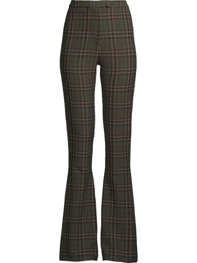 Shop Nicole Miller Plaid Bell-bottom Trousers In Green