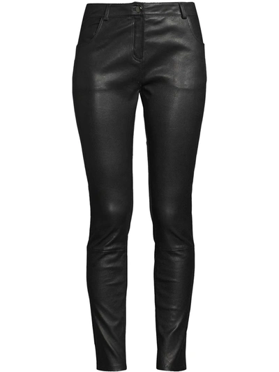Shop Nicole Miller Skinny Leather Trousers In Black