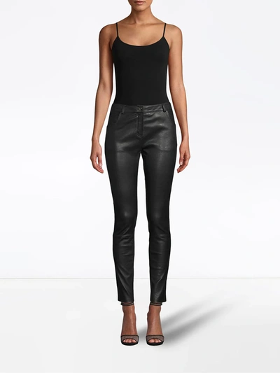 Shop Nicole Miller Skinny Leather Trousers In Black