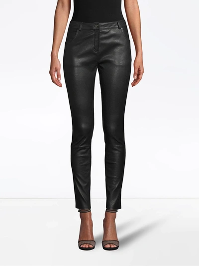 Shop Nicole Miller Skinny Leather Trousers In Black