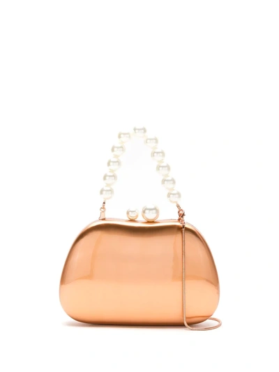 Shop Isla Metal Clutch Bag With Pearls In Metallic