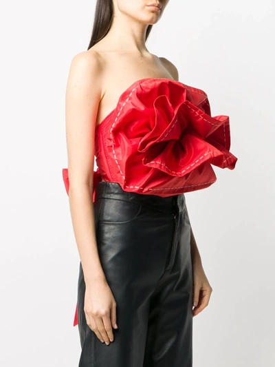 Shop Johanna Ortiz Ruffled-flower Strapless Top In Red