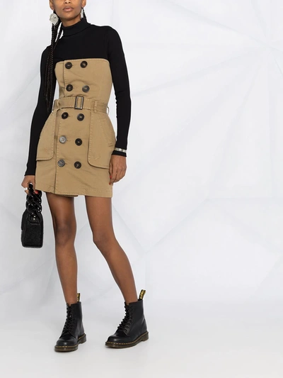 Shop Dsquared2 Belted Strapless Dress In Brown