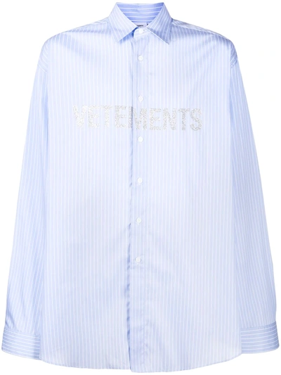 Shop Vetements Logo Print Oversized Shirt In Blue