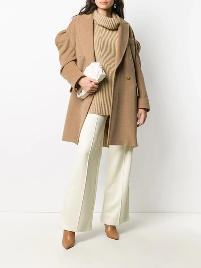 Shop Max Mara Dropped Puff Sleeves Double-breasted Coat In Neutrals