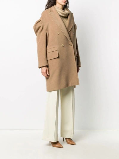 Shop Max Mara Dropped Puff Sleeves Double-breasted Coat In Neutrals