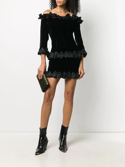 Pre-owned Saint Laurent Ruffled Fitted Mini Dress In Black