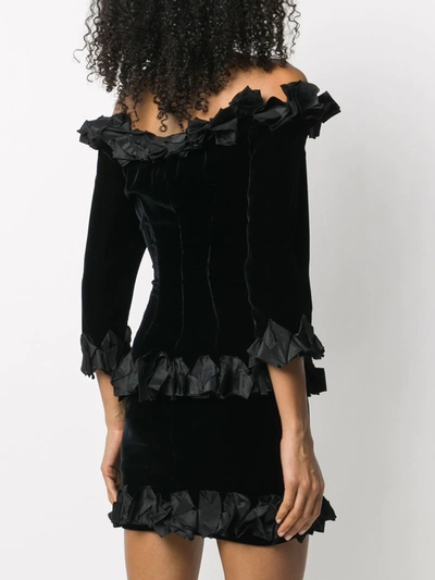 Pre-owned Saint Laurent Ruffled Fitted Mini Dress In Black