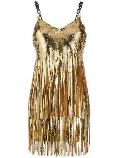 Shop Philipp Plein Sequin Fringe Flapper Dress In Gold