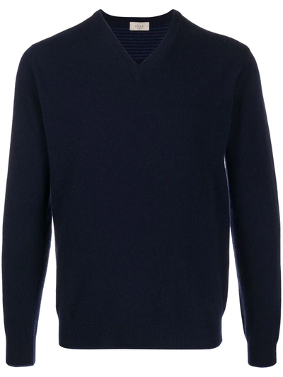 Shop Altea V-neck Knitted Jumper In Blue