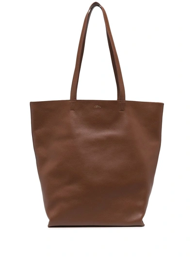 Shop Apc Calf Leather Tote Bag In Brown