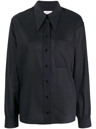 Shop Lemaire Peak-lapel Silk Shirt In Black