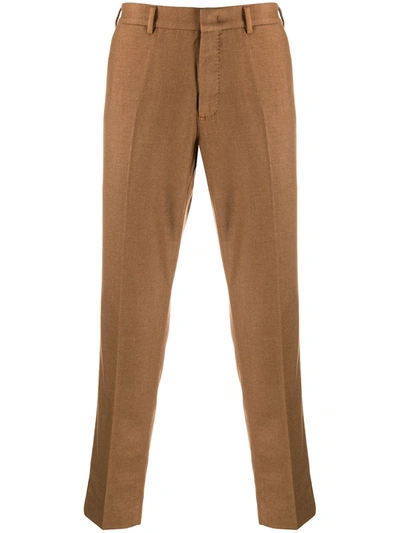 Shop Pt01 Tapered-fit Cropped Trousers In Brown