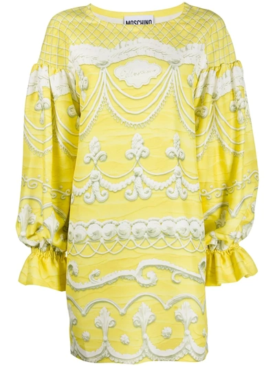 Shop Moschino Jacquard Print Dress In Yellow