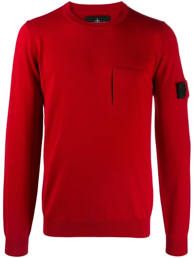 Shop Stone Island Shadow Project Virgin Wool-silk Blend Logo Patch Jumper With Front Patch Pocket In Red