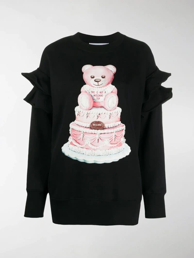 Shop Moschino Teddy Ruffle Sleeve Sweatshirt In Black