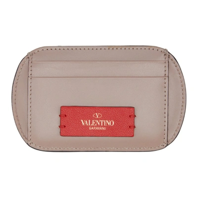Shop Valentino Pink  Garavani Stitched Vlogo Cardholder In P45 Powder