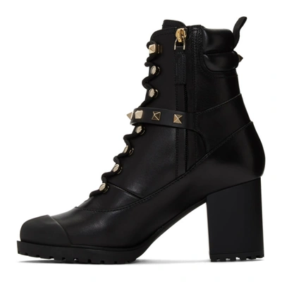 Shop Valentino Black  Garavani Rockstud Heeled Combat Boots In 0no Black