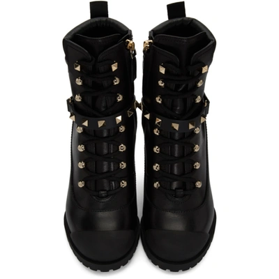 Shop Valentino Black  Garavani Rockstud Heeled Combat Boots In 0no Black