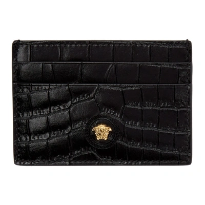 Shop Versace Black Croc Medusa Card Holder In D41oh Black