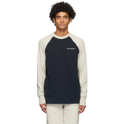 Shop Aimé Leon Dore Aime Leon Dore Navy And Grey Baseball Long Sleeve T-shirt In Sky Captain