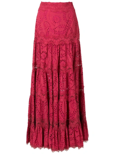 Shop Martha Medeiros Dora Broderie Anglaise Midi Skirt In Red