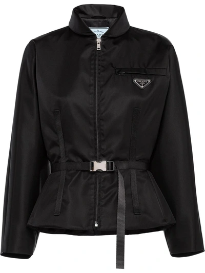 Shop Prada Logo-plaque Belted Jacket In Black