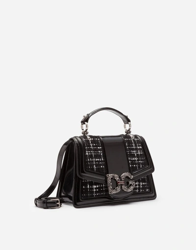 Shop Dolce & Gabbana Dg Amore Bag In Polished Calfskin And Tweed