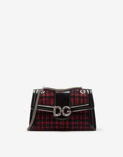 Shop Dolce & Gabbana Medium Dg Amore Bag In Polished Calfskin And Tweed