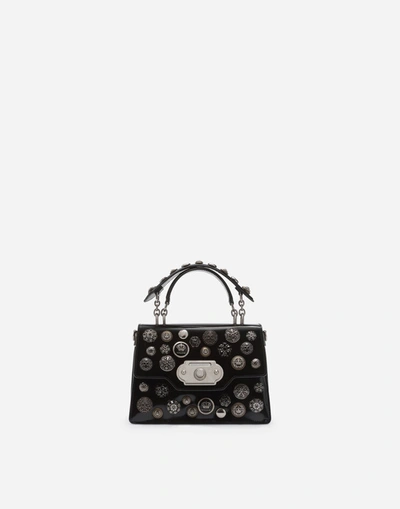 Shop Dolce & Gabbana Medium Polished Calfskin Welcome Bag With Bejeweled Appliqués