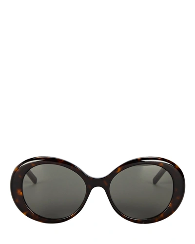Shop Saint Laurent Oversized Oval Sunglasses In Brown