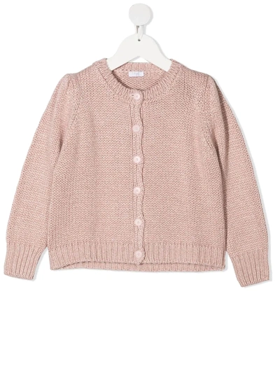 Shop Il Gufo Purl-knit Crew-neck Cardigan In Pink