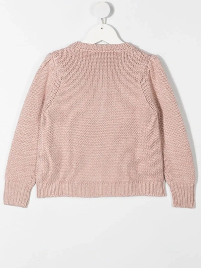 Il Gufo Purl-knit Crew-neck Cardigan In Pink