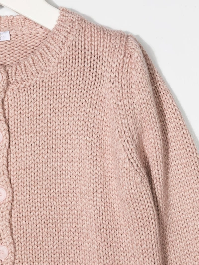 Il Gufo Purl-knit Crew-neck Cardigan In Pink