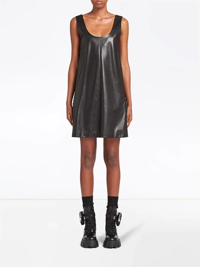Shop Prada Leather Mini Dress In Black