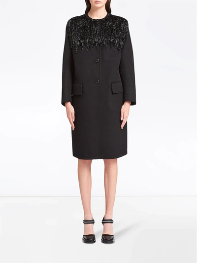 Shop Prada Bead-embroidered Single-breasted Coat In Black